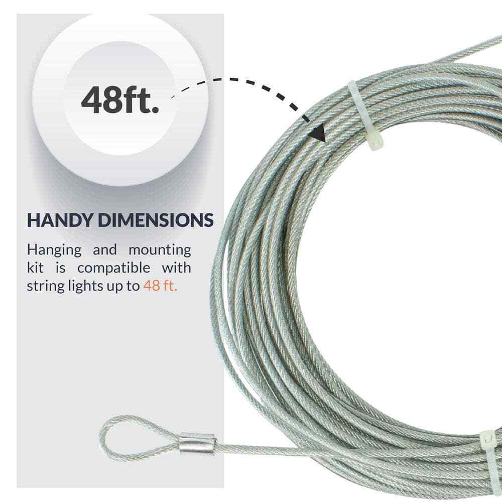 Newhouse Lighting 48 ft. String Light Hanging Kit Wire Mounting Hooks