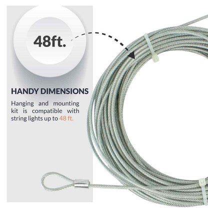 Newhouse Lighting 48 ft. String Light Hanging Kit Wire Mounting Hooks