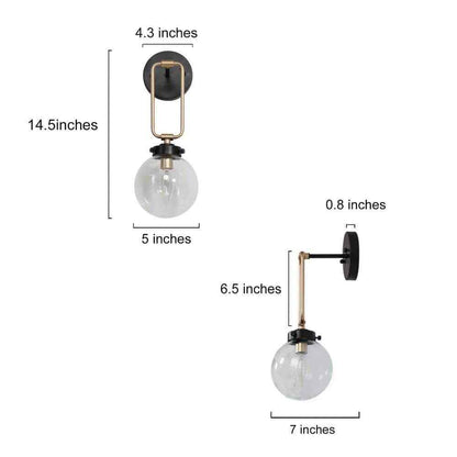 Uolfin Transitional Globe, Industrial Black and Brass Round Wall Sconce