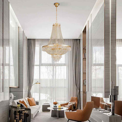 OUKANING 24 in. Gold 9-Light Raindrop Classic Empire Style Chain Chandelier