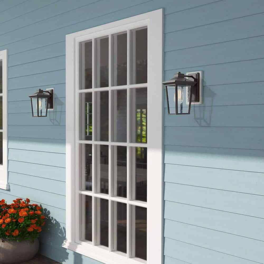LNC Traditional Coastal Black Lantern Seeded Glass shade Modern Outdoor Light