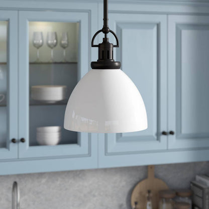 Meyer&Cross Rockwell 1-Light Blackened Bronze Pendant w/ White Milk Glass Shade