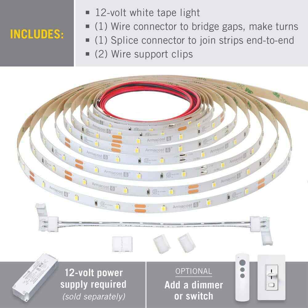 Armacost Lighting RibbonFlex 16 ft. 5m 12-Volt White LED Strip Light Tape 30 LED