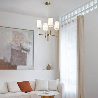 Globe Electric Ronnie 4-Lights Brass Chandelier with White Fabric Shades 61255