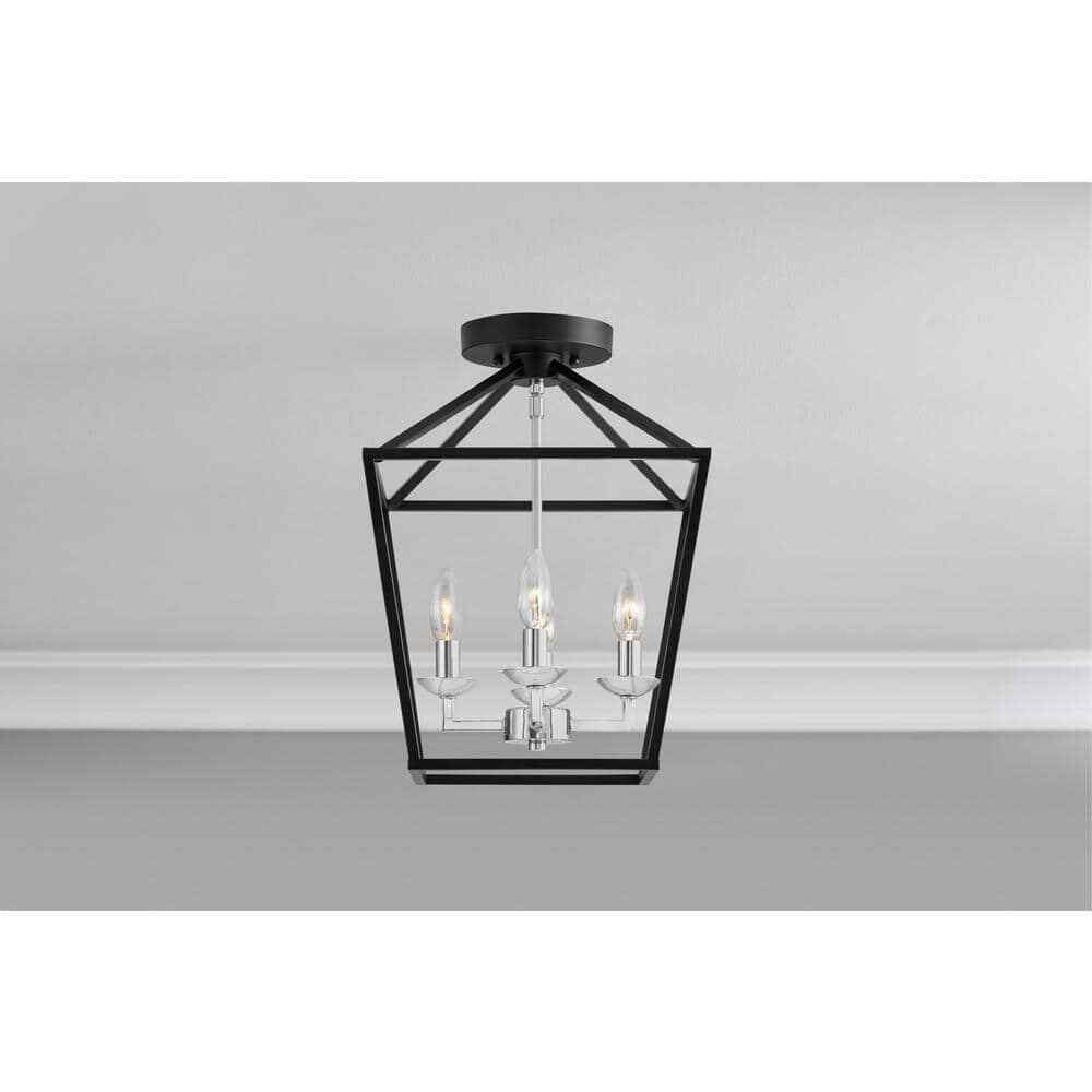 Home Decorators Weyburn 16.5 in. 4-Light Black/Chrome Lantern Semi-Flush Mount