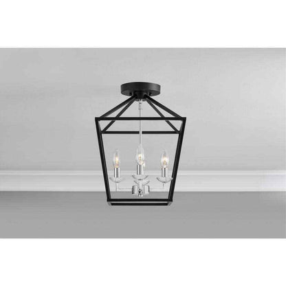 Home Decorators Weyburn 16.5 in. 4-Light Black/Chrome Lantern Semi-Flush Mount