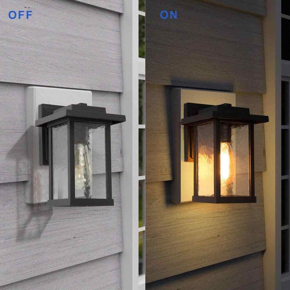 LNC Matte Black Outdoor Wall Lantern Sconce with Textured Glass Shade