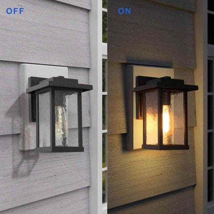 LNC Matte Black Outdoor Wall Lantern Sconce with Textured Glass Shade