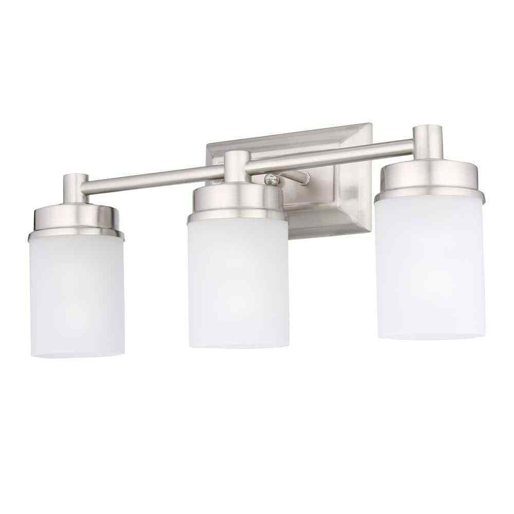 Hampton Bay Cade 3-Light 20.25 in. Brushed Nickel Vanity Light w/ Frosted Glass