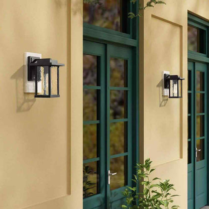 LNC Matte Black Outdoor Wall Lantern Sconce with Textured Glass Shade
