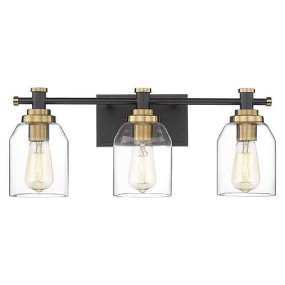 JAZAVA 21.3 in. 3 Light Black and Gold Indoor Vanity Light Wall Sconce Light
