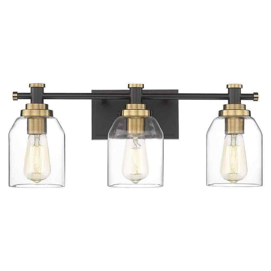 JAZAVA 21.3 in. 3 Light Black and Gold Indoor Vanity Light Wall Sconce Light