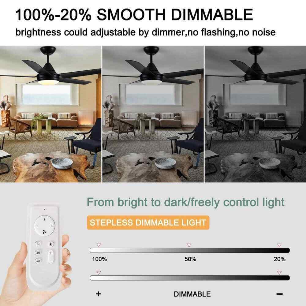 YUHAO 48 in. Dimmable Integrated LED Indoor Black Ceiling Fan w Light and Remote