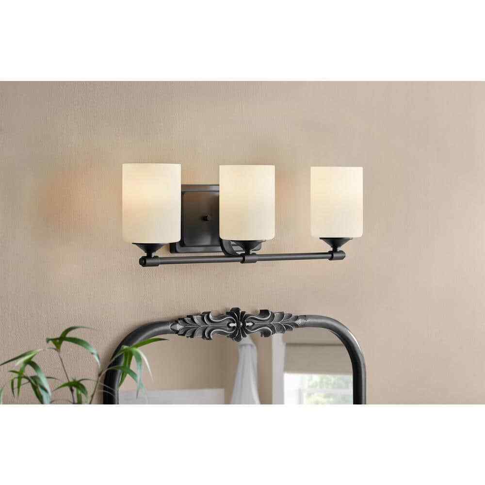 Hampton Bay Darlington Matte Black Vanity Light w/ Frosted Opal Glass Shades