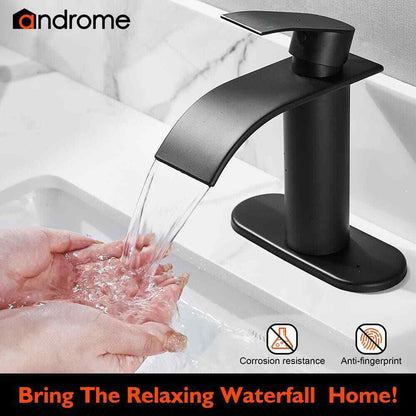 androme Single Hole Handle Waterfall Bathroom Faucet Bathroom Sink Faucet Black