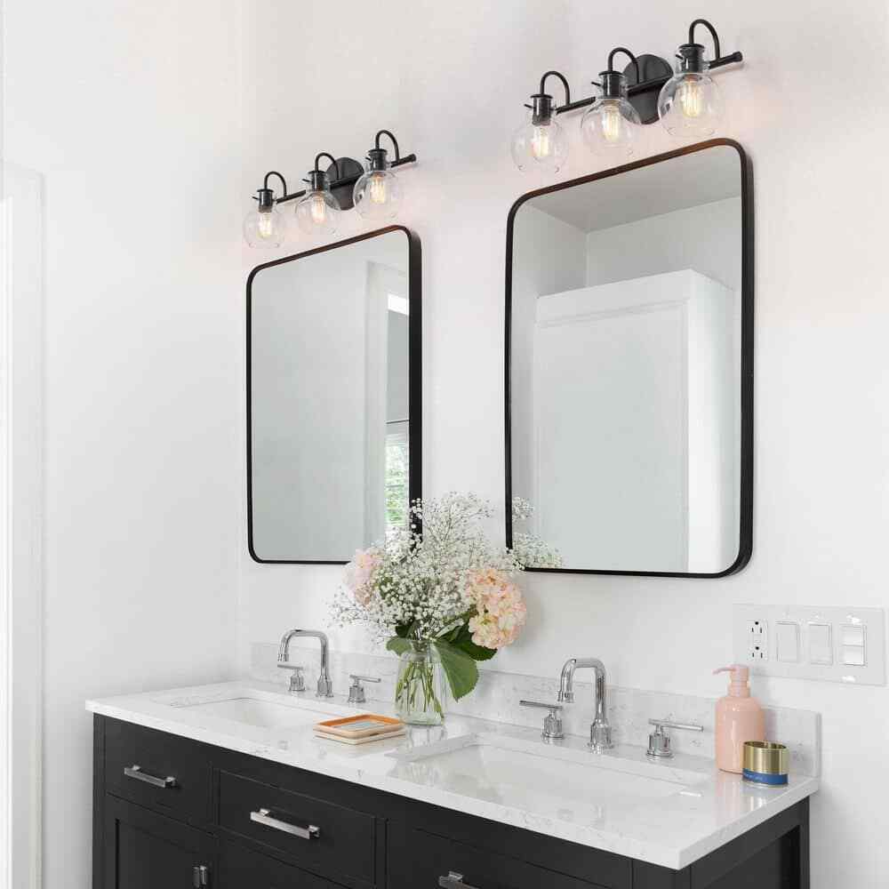 LNC 22 in. 3-Light Modern Black Bathroom Vanity Light w/Clear Glass Globe Shades