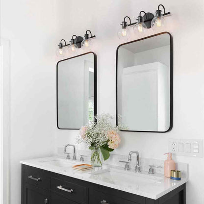 LNC 22 in. 3-Light Modern Black Bathroom Vanity Light w/Clear Glass Globe Shades