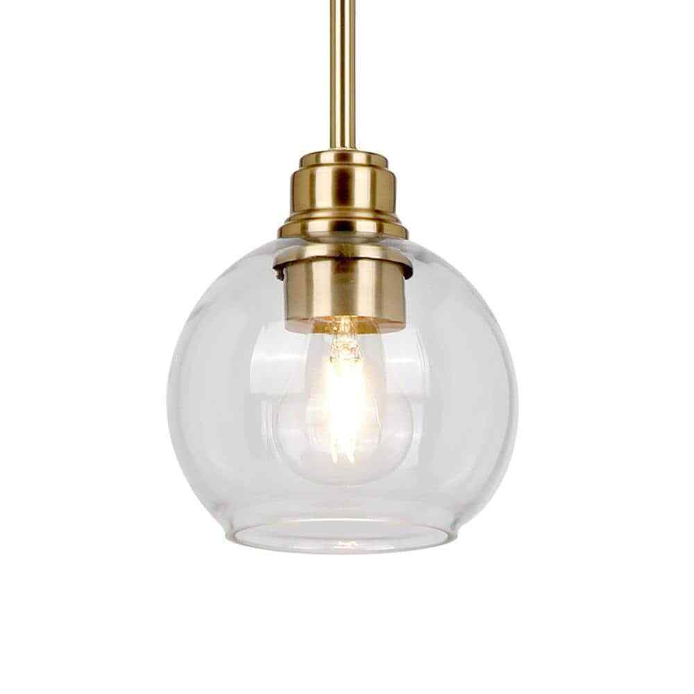 Hampton Bay Florabelle 6 in. W Mini-Pendant Antique Gold Clear Globe Glass Shade