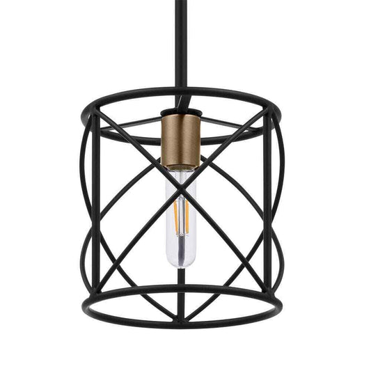 Hampton Bay Hastings Light Matte Black and Old Satin Brass Pendant w/ Cage Shade