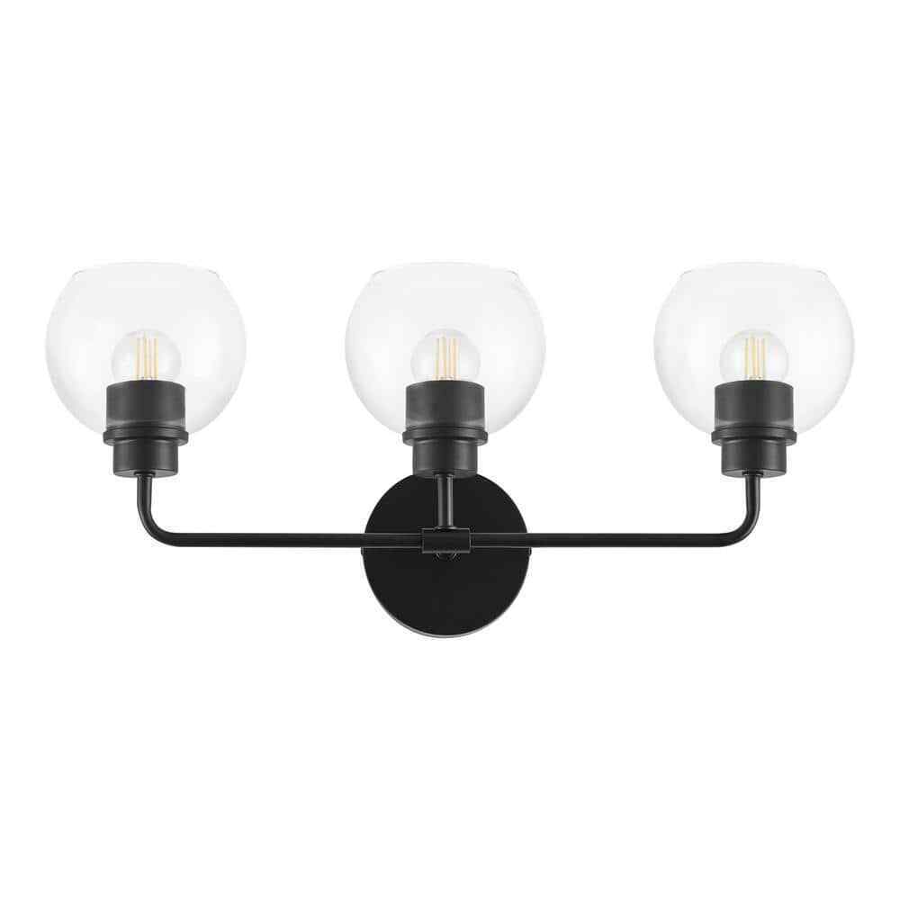 Hampton Bay Vista Heights 3-Light Matte Black Vanity Light w/ Clear Glass Shade