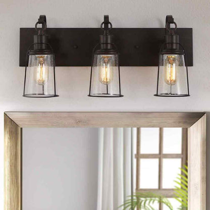 Uolfin Farmhouse Bronze Vanity Light Bathroom Wall Sconce w/ Glass Shades