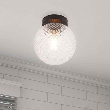 Hampton Bay Walsh 8 in. 1-Light Black Flush Mount with Prismatic Glass Shade