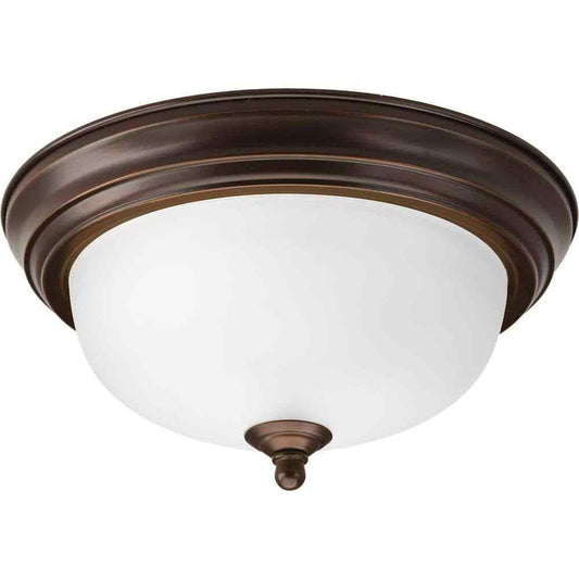 Progress Lighting 1-Light Antique Bronze Flush Mount with Etched Glass