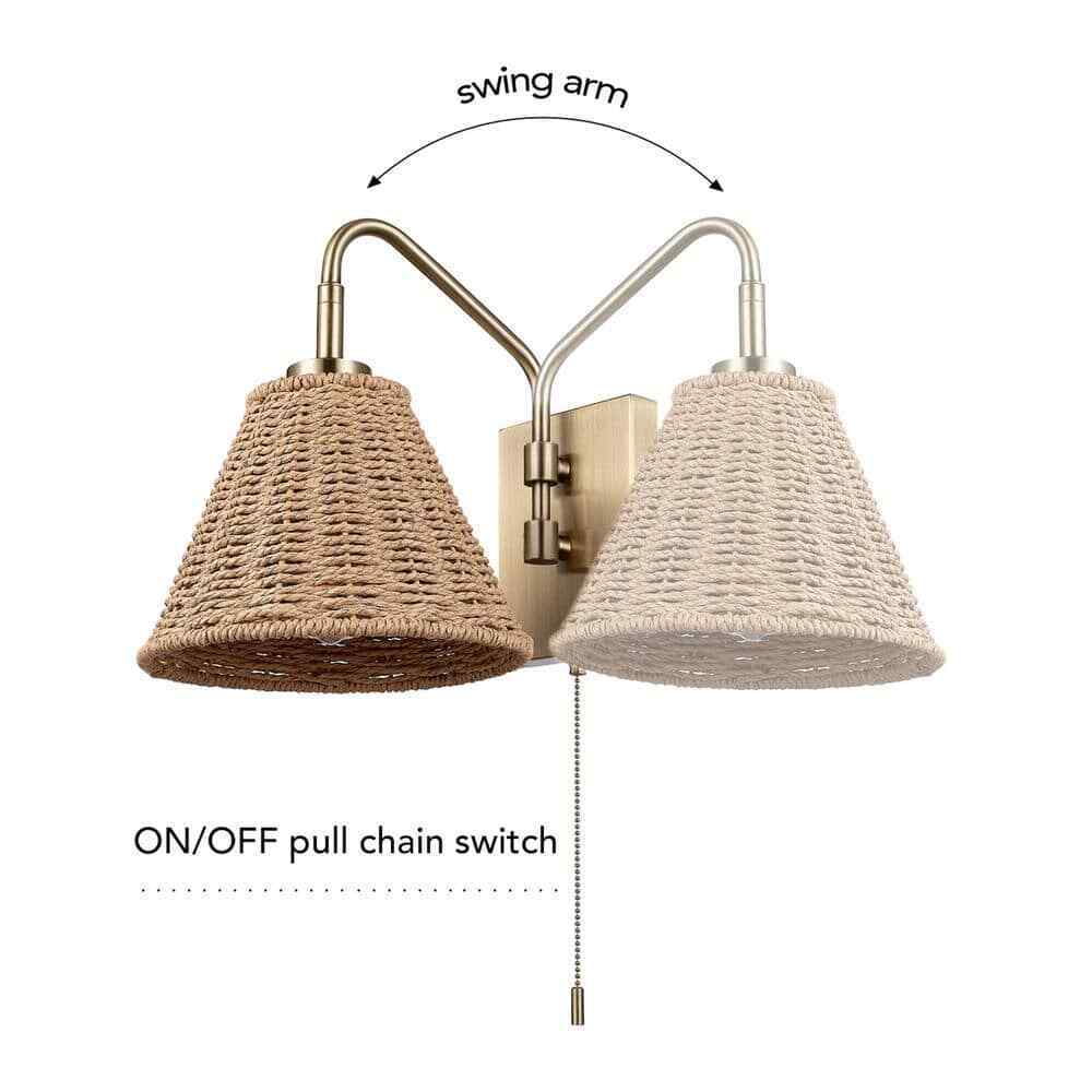 Globe Electric Novogratz Matte Brass Finish Wall Sconce w/ Rattan Wood Shade