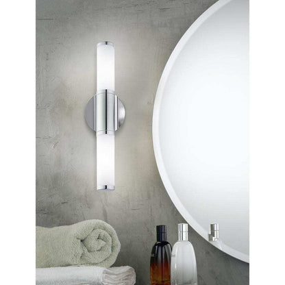 Eglo Palmera Chrome LED Bathroom Vanity Light with Etched Glass Shades