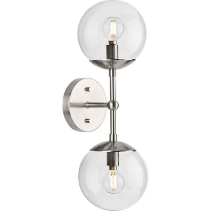 Progress Lighting Atwell 6" 2Light Brushed Nickel Mid-Century Modern Wall Sconce