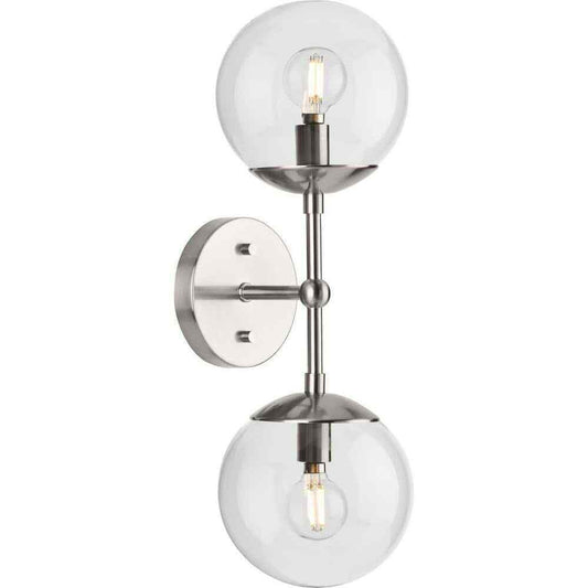 Progress Lighting Atwell 6" 2Light Brushed Nickel Mid-Century Modern Wall Sconce