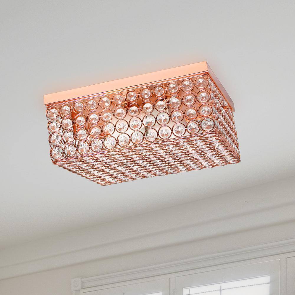 Elegant Designs 12 in. 2-Light Rose Gold Square Ceiling Flush Mount