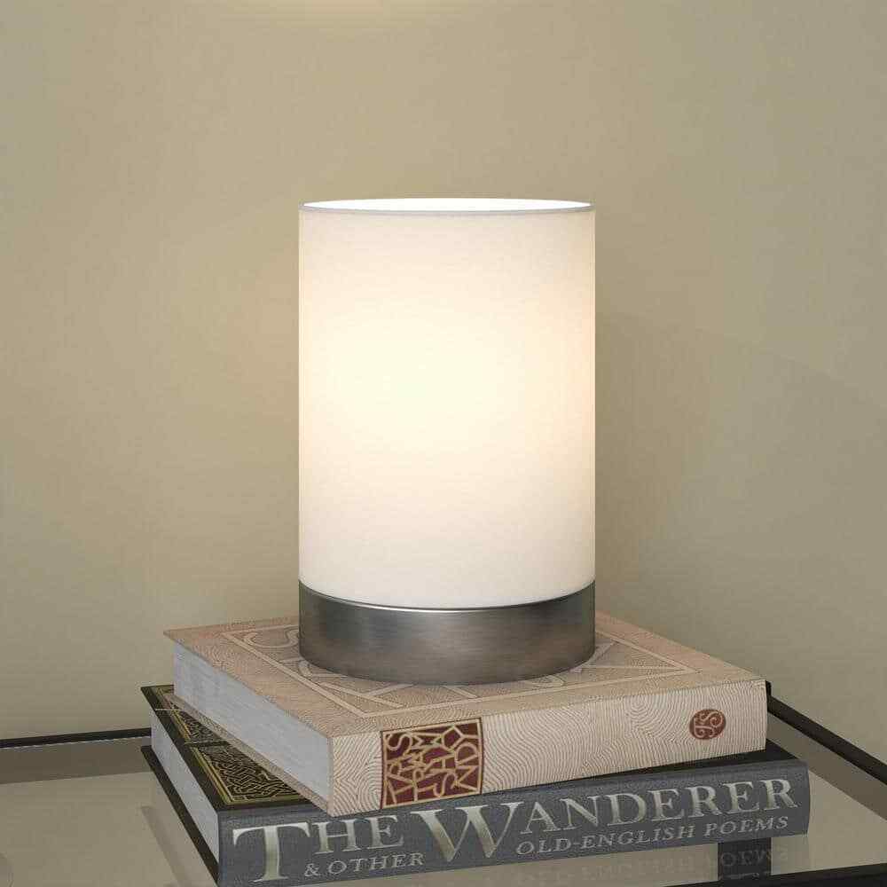 Meyer&Cross Piper 9 in. Brushed Nickel/White Uplight Mini Lamp with Fabric Shade