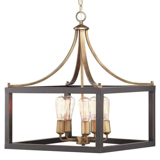 Hampton Bay Boswell Quarter 20 in. 5-Light Gold Farmhouse Square Chandelier