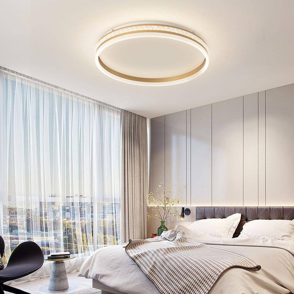 OUKANING 19.68 in. Gold Modern Round Flush Mount Dimmable LED Ceiling Light