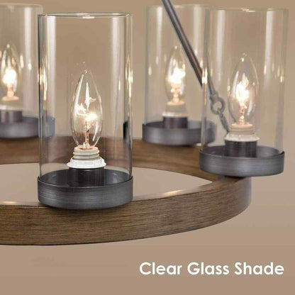 LNC Textured Brown Round Chandelier 6-Light Brushed Silver Wagon Wheel
