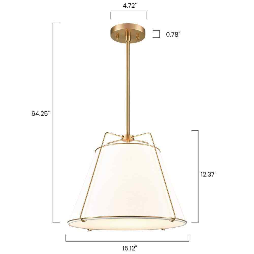 Light Society Lise 15 in. 1-Light Brushed Brass Chandelier with Fabric Shade