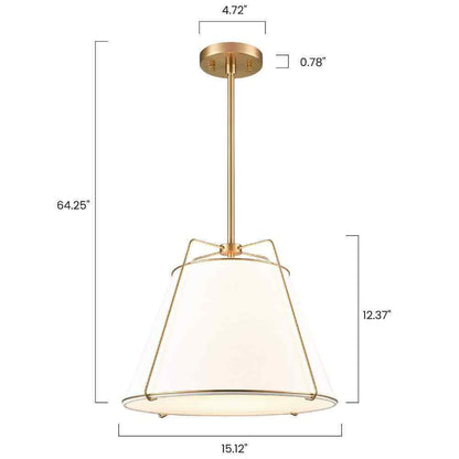 Light Society Lise 15 in. 1-Light Brushed Brass Chandelier with Fabric Shade