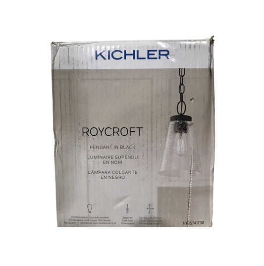 KICHLER Roycroft 7 in. Black Farmhouse Shaded Kitchen Pendant Hanging Light