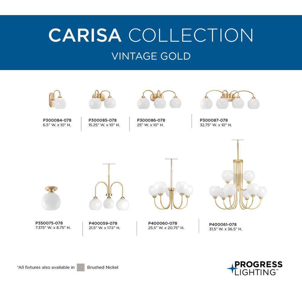 Progress Lighting Carisa 2Light Vintage Gold Opal Glass Mid-Century Vanity Light