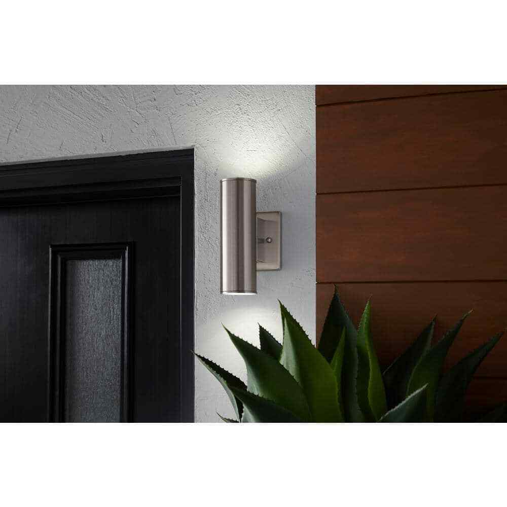 Home Decorators Riga 7.64 in. Stainless Steel LED Outdoor Wall Sconce Light