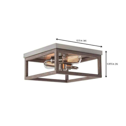 Hampton Bay Boswell Quarter 12 in. 2-Light Brushed Nickel Coastal Flush Mount