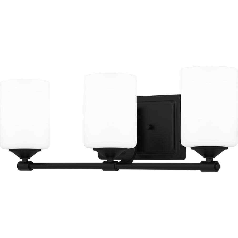 Hampton Bay Darlington Matte Black Vanity Light w/ Frosted Opal Glass Shades
