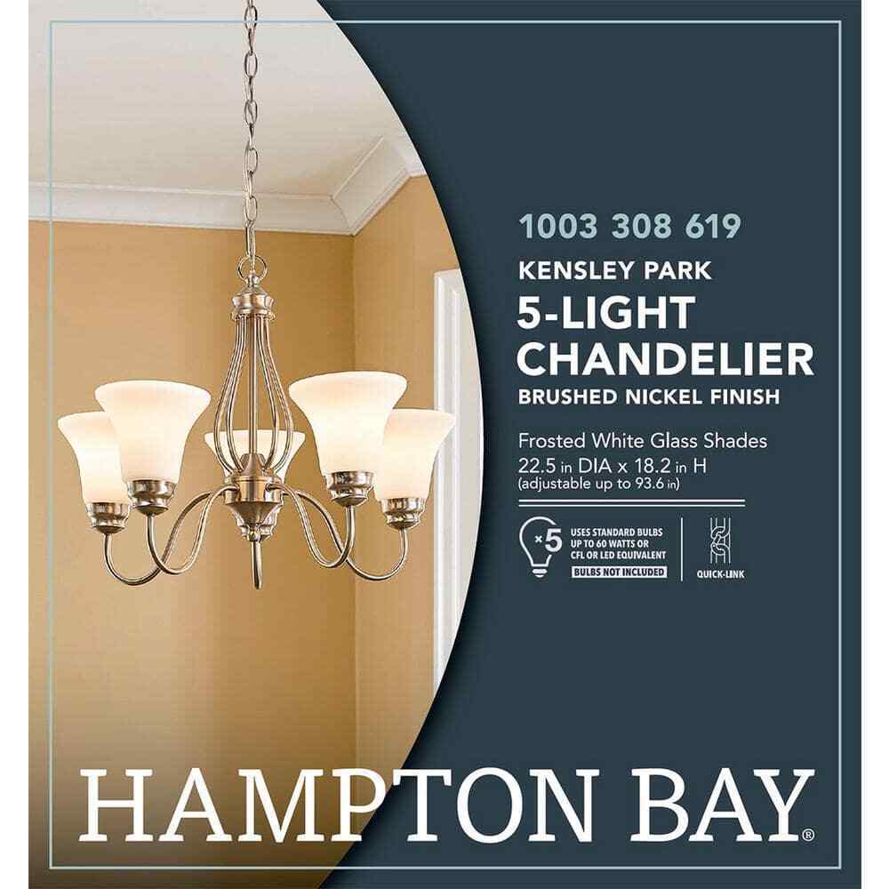 Hampton Bay Kensley Park 5-Light Brushed Nickel Hanging Candlestick Chandelier