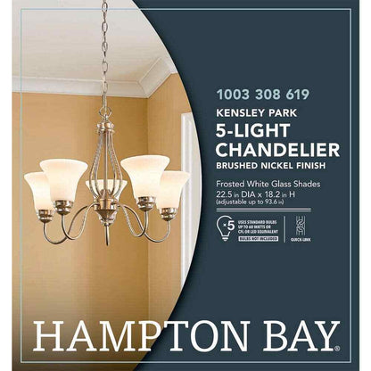Hampton Bay Kensley Park 5-Light Brushed Nickel Hanging Candlestick Chandelier
