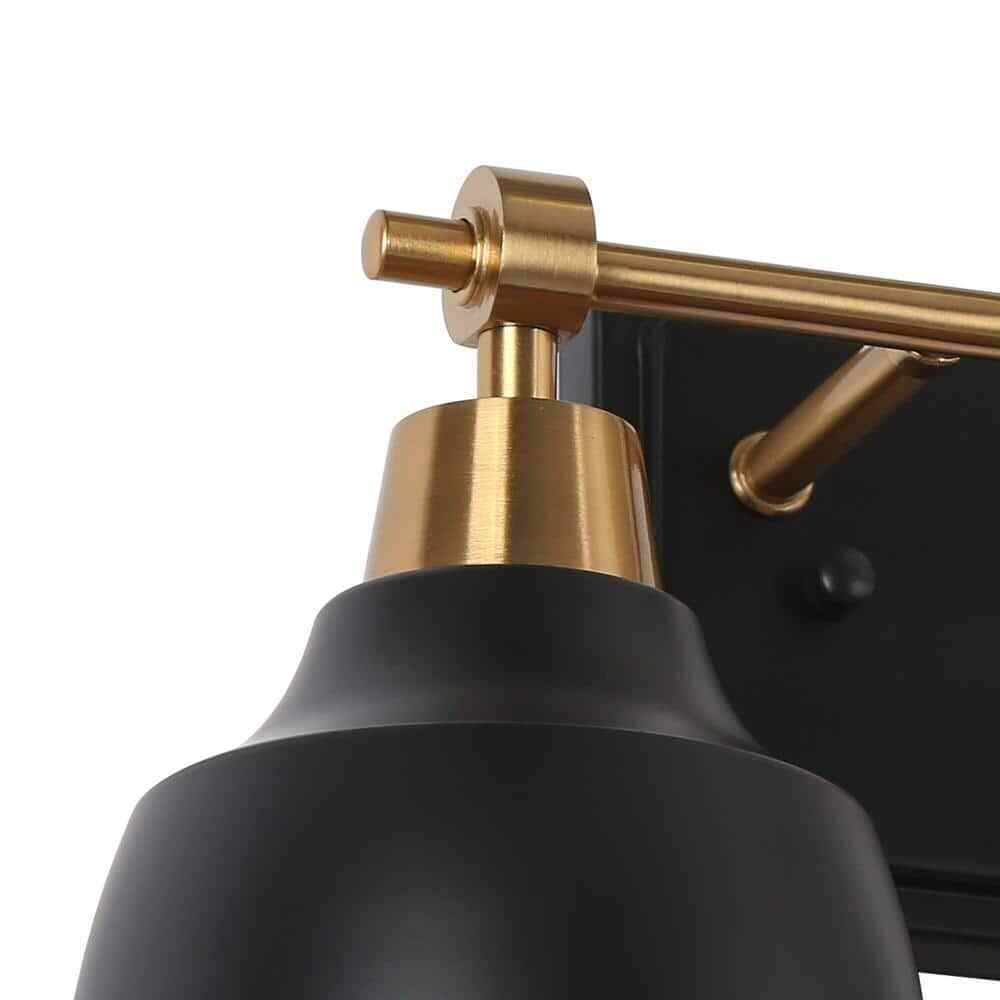 LNC Modern 14.5 in. 2-Light Black Vanity w/ Brass Plated Metal Arm + Bell Shades