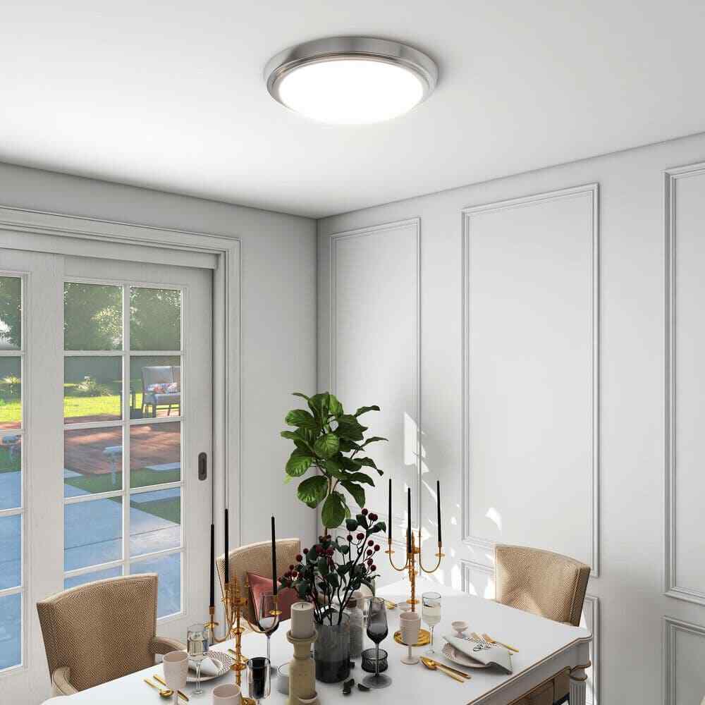 Pia Ricco 1-Light Brushed Nickel Selectable LED Flush Mount Ceiling Light