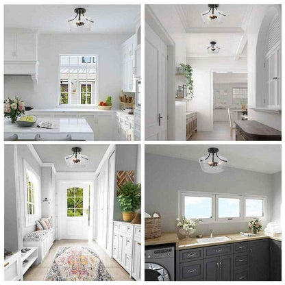 LNC Modern Black Farmhouse 3-Light Semi-Flush Mount Center-Bowl Ceiling Light