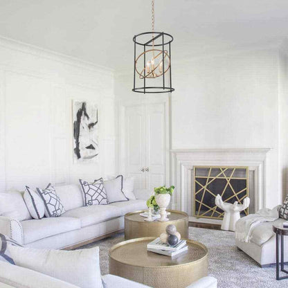 LNC Gold/Black Drum Candlestick 3-Light Transitional Cylinder Cage Pendant Light