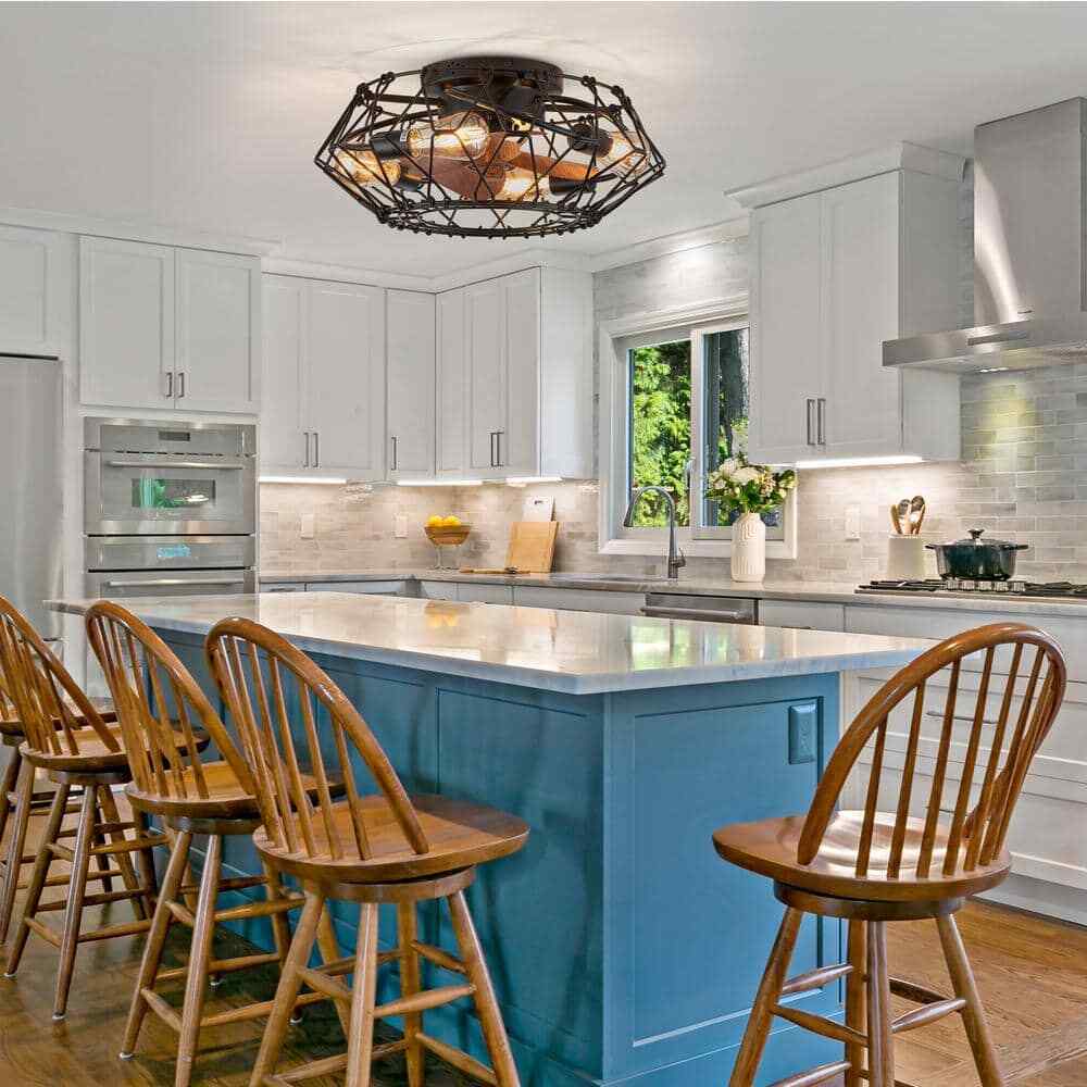 ANTOINE 20 in. 4-Light Indoor Farmhouse Caged Flush Mount Ceiling Fan